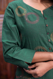 Green Hand Embroidered Cotton Kurta 10062703