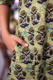 Green Hand Block Printed Cotton Dress 10062672