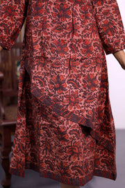 Rosewood Pink Hand Block Printed Cotton Dress 10062674