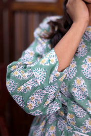 Sage Green Hand Block Printed Cotton Dress 10062647
