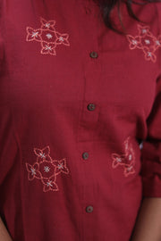 Maroon Hand Embroidered Cotton Kurta 10062689