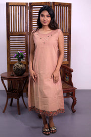 Peach Embroidered Midi Coat Cotton Dress with Jacket 10062660