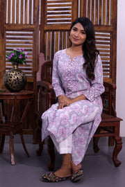 Pastel Purple Hand Block Printed Cotton Kurta 10072426