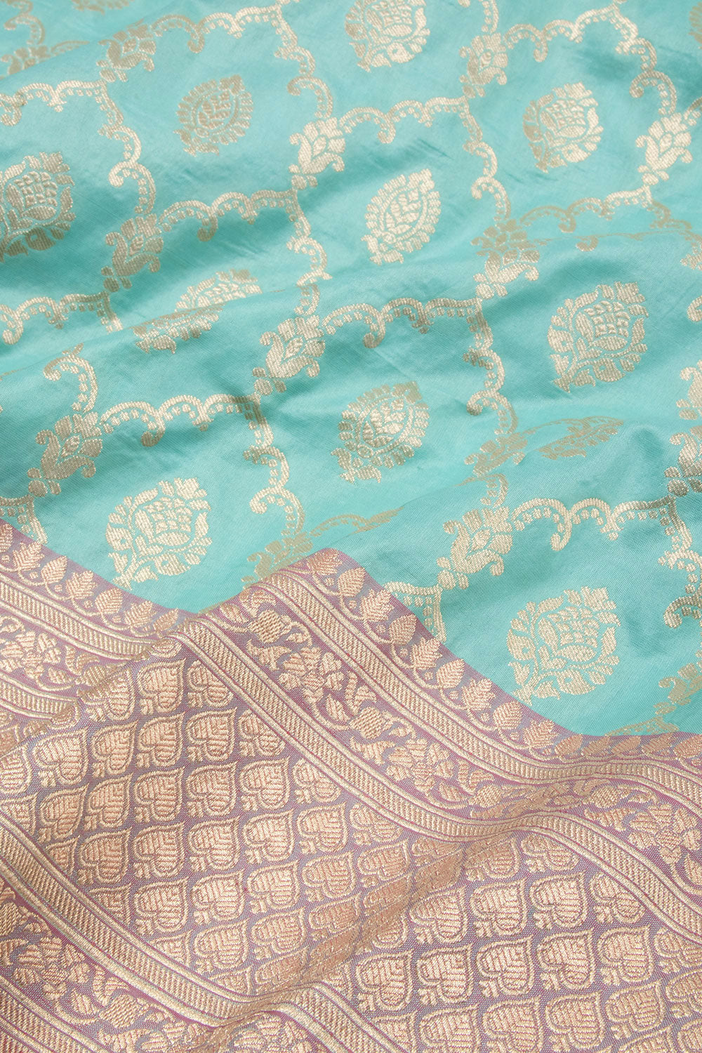Seafoam Blue Handloom Banarasi Katan Silk Saree 10063198