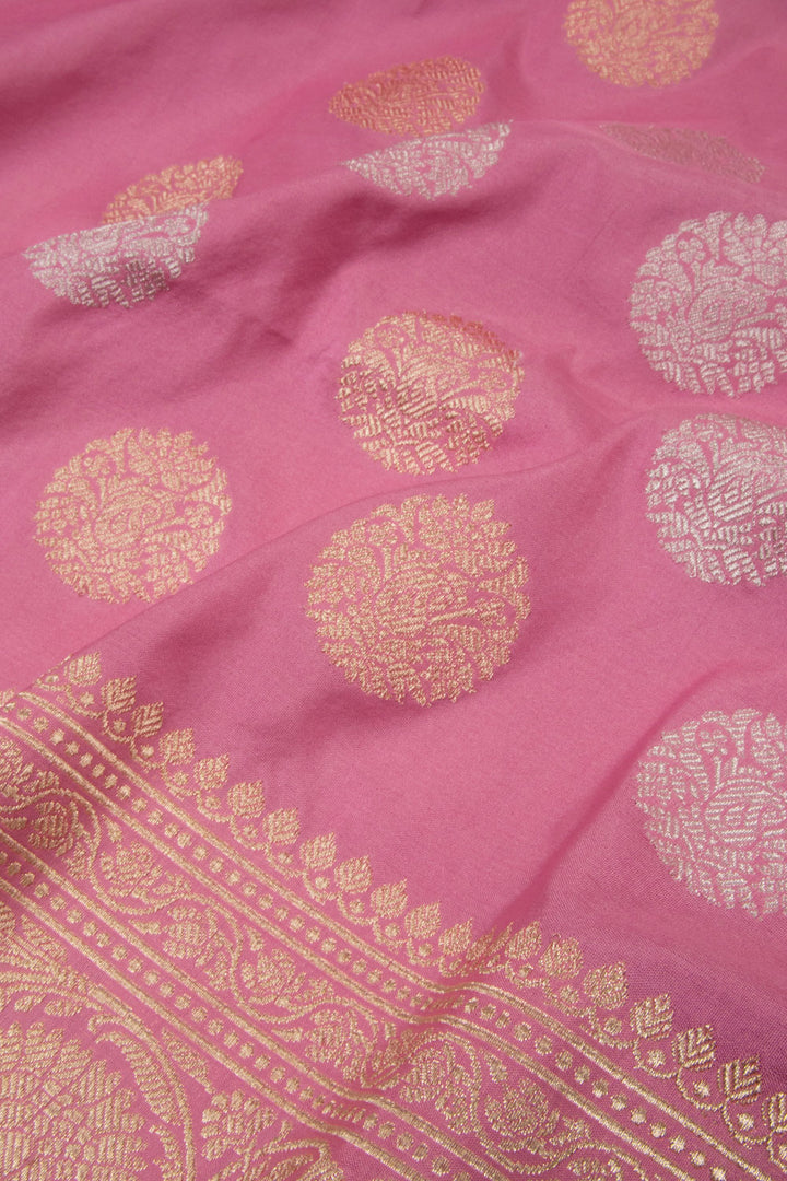 Tulip Pink Handloom Banarasi Kadhwa Katan Silk Saree 10063211