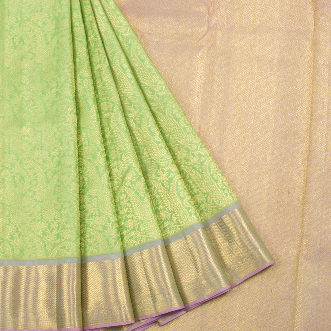 Pista Green Pure Zari Kanjivaram Silk Saree 10062344