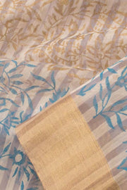 Cream Hand Block Printed Chanderi Saree 10049146