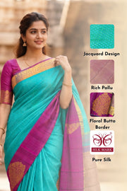Blue Kanjivaram Silk Saree with Contrast Butta Border 10077903