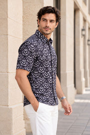 Black Half Sleeve Jahota Printed Cotton Mens Shirt 10074414