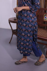 Blue Hand Block Printed Cotton Kurta 10062695