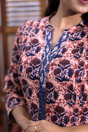 Pink Hand Block Printed Cotton Kurta 10062653