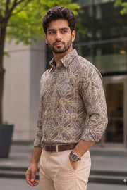 Green Full Sleeve Ajrakh Printed Cotton Mens Shirt 10071166