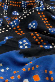 Black Handcrafted Bandhani Mulmul Cotton Saree 10062525