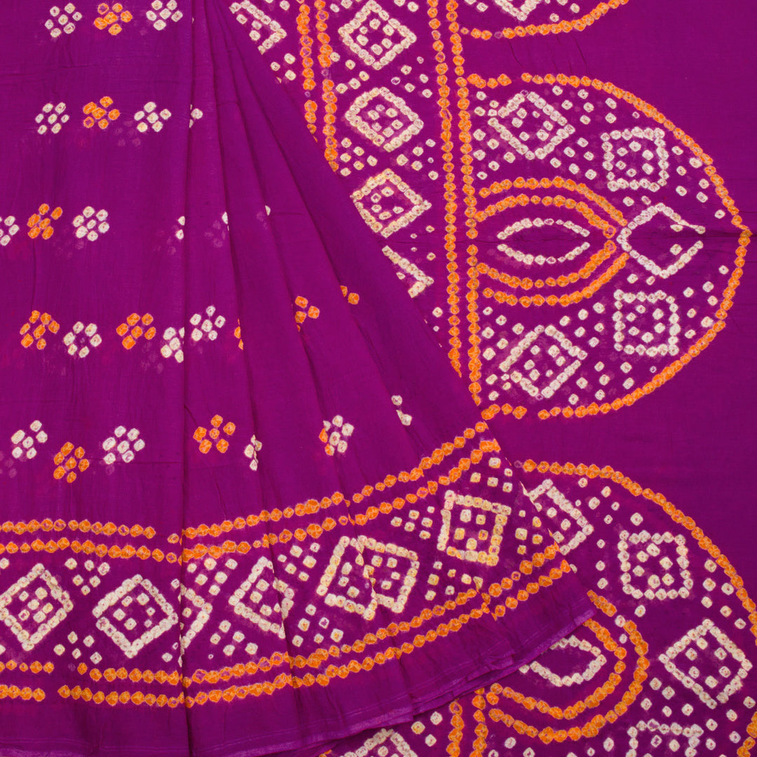 Violet Handcrafted Bandhani Mulmul Cotton Saree 10062532