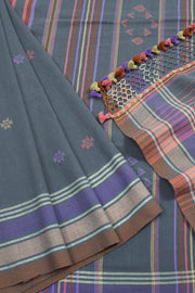 Cadet Grey Handloom Bhujodi Kala Cotton Saree 10062739