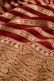 Old Brick Red Handloom Khaddi Banarasi Chiffon Saree 10062766