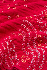 Chilli Red Handcrafted Bandhani Cotton Saree 10062993
