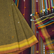 Dark Moss Green Handloom Bhujodi Kala Cotton Saree 10063044