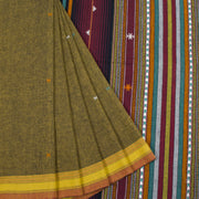 Dark Moss Green Handloom Bhujodi Kala Cotton Saree 10063044