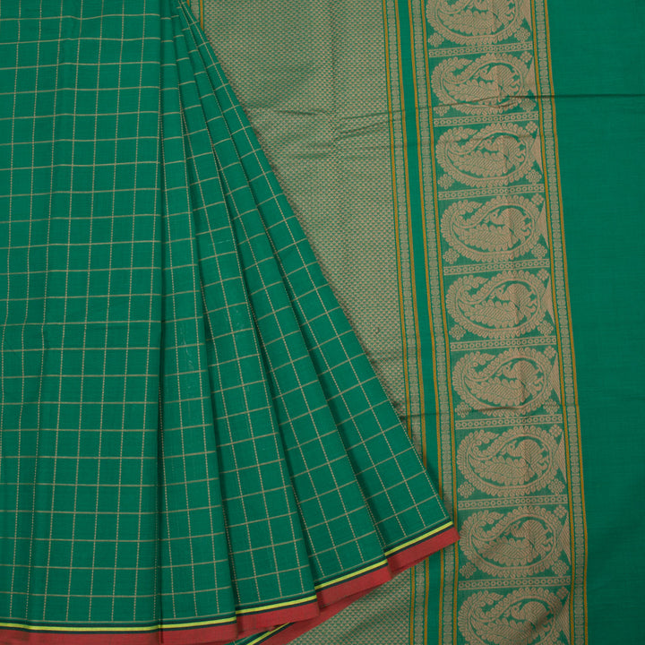 Dark Spring Green Handloom Kanchi Cotton Saree 10063634