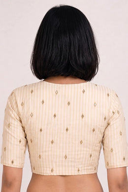 Cream Aari Embroidered Chanderi Silk Blouse 10068198