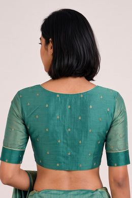 Green Aari Embroidered Chanderi Silk Cotton Blouse 10068928