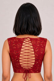 Red Ajrakh Printed Mashru Blouse 10061062
