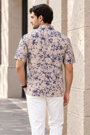 Blue Half Sleeve Batik Printed Cotton Mens Shirt 10076356