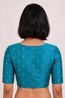 Blue Aari Embroidered Tussar Silk Blouse 10068931