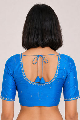 Copper Sulphate Blue Aari Embroidered Kanjivaram Silk Blouse - 10064340