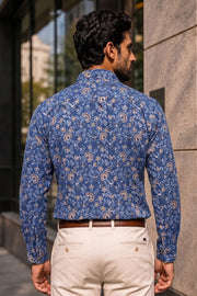 Blue Full Sleeve Ajrakh Printed Cotton Mens Shirt 10072999