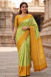 Green Korvai Kanjivaram Pure Silk Saree with Contrast Border 10077906