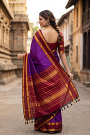 Voilet Korvai Kanjivaram Silk Saree with Retta Pettu Border 10078176