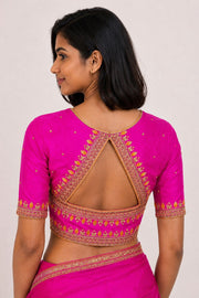 Pink Aari Embroidered Tussar Silk Blouse 10077738