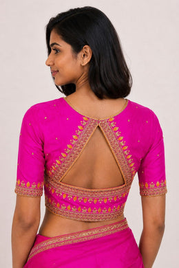Pink Aari Embroidered Tussar Silk Blouse 10077738