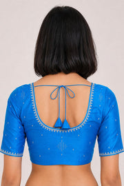Copper Sulphate Blue Aari Embroidered Kanjivaram Silk Blouse 10077756