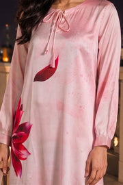 Baby Pink Printed Vegan Charmeuse Silk Dress 10077275