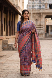 Ink Blue Printed Semi Tussar Silk Saree 10077219