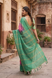 Pink Semi Tussar Saree with Zari Border 10078211