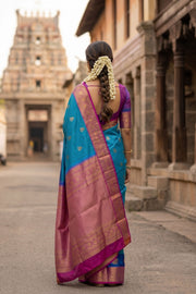 Anandha Blue Kanjivaram Silk Saree with Floral Border 10078187
