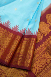 Gadwal Kuttu Weave Handloom Silk Saree in Light Sky Blue with Reddish Brown Zari Border and Pallu 10062951