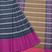 Navy Blue Handloom Dhaniakhali Cotton Saree 10062570