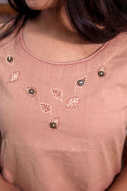 Peach Embroidered Midi Coat Cotton Dress with Jacket 10062660