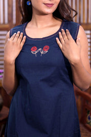 Blue Hand Embroidered Midi Coat Cotton Dress with Jacket 10062667