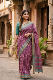 Dusty Pink Printed Semi Tussar Silk Saree 10077229