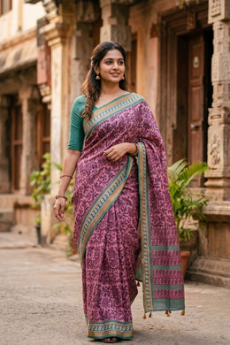 Dusty Pink Printed Semi Tussar Silk Saree 10077229