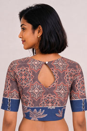 Blue Ajrakh Printed Patch Work Cotton Blouse 10068149