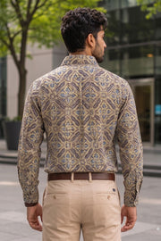 Green Full Sleeve Ajrakh Printed Cotton Mens Shirt 10071166