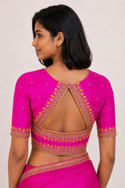Pink Aari Embroidered Tussar Silk Blouse 10070444