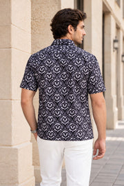 Black Half Sleeve Jahota Printed Cotton Mens Shirt 10074414